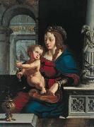 Joos van cleve Madonna and Child againt the renaissance background painting